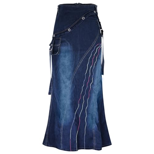 Jeans Rock Für Damen Y2K - Maxi Jeansrock Knöchellang Maxirock Mit Taschen Strandrock Lang Röcke Elegant Skater Rock Mit High Waist Sommerrock Schlitz Stretch Denim Sexy Sommer Meerjungfrau von Generic