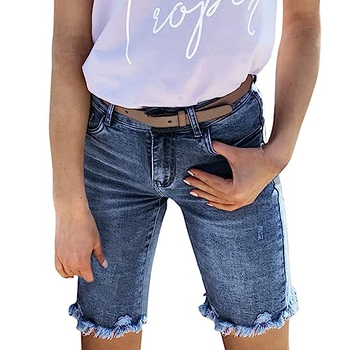Shorts Damen Sommer Kurze Hose Boyfriend Jeans Damen High Waist Denim Bermuda-Shorts Basic Stretch Crimpen Hotpants Retro Zerrissen Denim Kurz Jeanshose von Generic