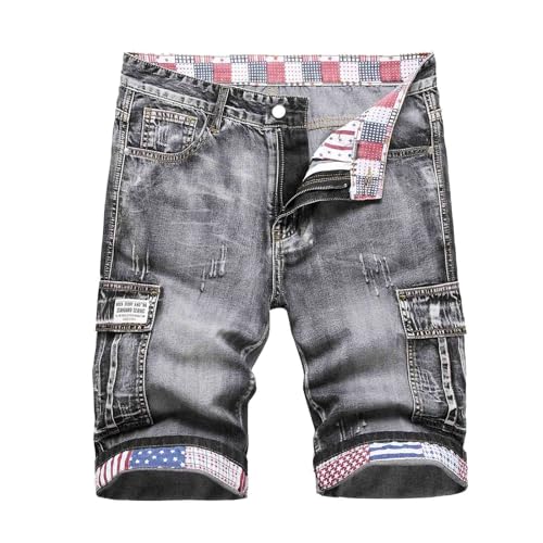 Jeans Shorts Herren Stretch, Kurze Jeans Herren Slim Fit Kurze Hosen Cargo mit 6 Taschen Bermuda Shorts Sport Regular Jorts Destoryed Leichte Sommerhose Freizeithose Casual Outdoor Hose Retro von Generic