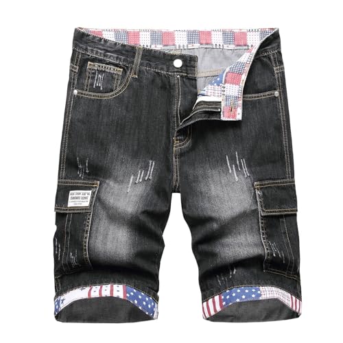 Jeans Shorts Herren Stretch, Kurze Jeans Herren Slim Fit Kurze Hosen Cargo mit 6 Taschen Bermuda Shorts Sport Regular Jorts Destoryed Leichte Sommerhose Freizeithose Casual Outdoor Hose Retro von Generic
