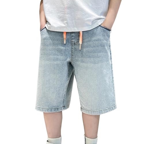 Jeans Shorts Jungen Baggy Kurze Hosen Jeanshosen Sommer Relaxed Fit Atmungsaktive Denim Shorts Casual Sport Kurz Jeanshose Mode Y2k Streetwear für Kinder Leicht Short (Light Blue, 14-15 Years) von Generic