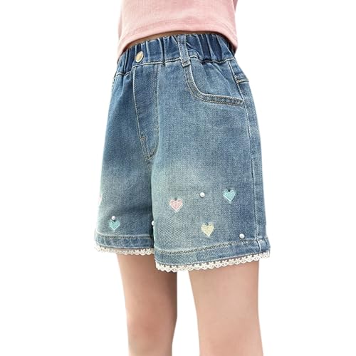 Jeans Shorts Mädchen Hoch Taillierte Denim Kurze Hose Kinder Y2K Sommerhose Elastische Taille Freizeithose Kurz Loungehose Ausgebeult Lässige Weiche Jeansshorts (i-Light Blue, 12-13 Years) von Generic