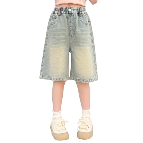 Jeans Shorts Mädchen Hoch Taillierte Denim Kurze Hose Kinder Y2K Sommerhose Elastische Taille Freizeithose Kurz Loungehose Ausgebeult Lässige Weiche Jeansshorts (m-Light Blue, 10-11 Years) von Generic