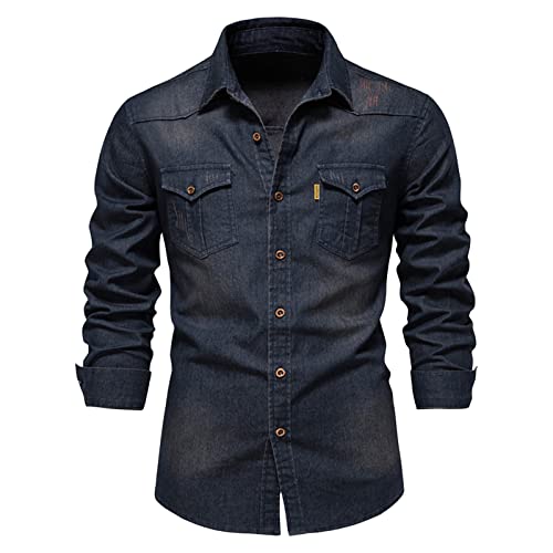 Jeanshemd Herren Cowboy-Style Langarmhemd Denim Shirt Freizeithemd männer Business Casual Western Kent-Kragen Hemd Männer Regular Fit Jeanshemd Herren Cowboy-Style Langarmhemd Denim Shirt Freizeithemd männer Business Casual Western Kent-Kragen Hemd Männer Regular Fit von Generic