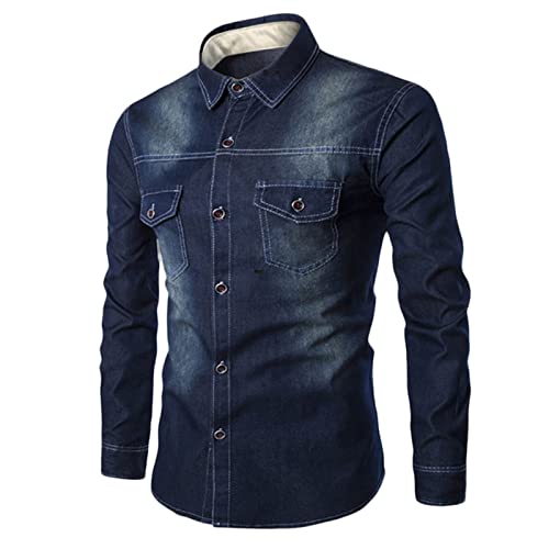 Jeanshemden Herren Langarm Jeanshemd Regular Fit Herrenhemden Revers Button-Down-Arbeitshemd Denim-Hemden Passform Shirts Sommer Businesshemden Männer Jeans-Hemden Langarmhemd von Generic
