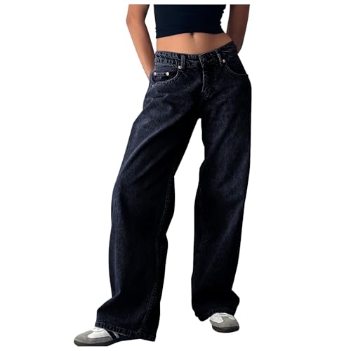 Jeanshose Damen High Waist Baggy Jeans Damen Weites Bein Y2k Boyfriend Straight Vintage Denim Hose Breites Bein Loose Hosen Hip Hop Locker Streetwear Schlupfjeans Freizeithose von Generic