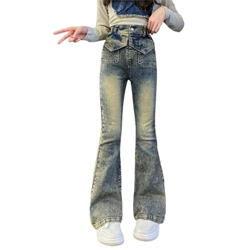 Jeanshosen Mädchen Slim Fit Schlaghose Vintage Bootcut Jeans Jeanshose Casual Flared Damen Hose Freizeithosen Ästhetische Streetwear Teenager Lockere Bodenlange Hose Mit (Light Blue, 10-11 Years) von Generic