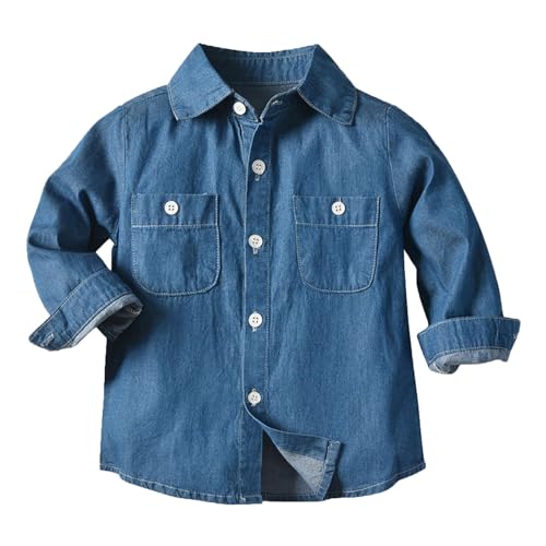 Jeansjacke Babyjungen Langarm Übergangsjacke mit Knopfleiste Mode Softshelljacke Kinder Leichte Denim Strickjacke Outdoor Cool Sport Jacke Dünn (Blue, 6-12 Months) von Generic