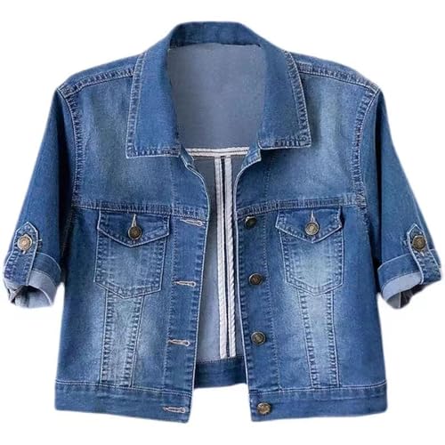 Jeansjacke Damen Dünne Elegant Damen 3/4 Ärmel Farbige Cropped Jeansjacke Helle Waschung Kurze Jeansjacke Trucker Mantel Blusenjacke Jacke Damen Regenjacke (Light Blue, M) von Generic