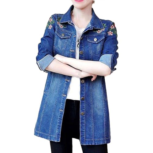 Jeansjacke Damen Lang Oversize, Trenchcoat Damen Lang Winter Revers Jeans Mantel Parka Jacke Mit Tasten Elegant Denim Winter Jeansmantel Baumwolle Übergangsjacke Slim Fit Winterjacke Übergangsmantel von Generic
