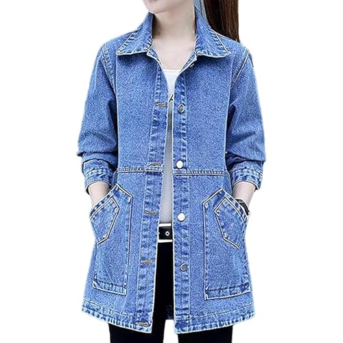 Jeansjacke Damen Lang Oversize, Trenchcoat Damen Lang Winter Revers Jeans Mantel Parka Jacke Mit Tasten Elegant Denim Winter Jeansmantel Baumwolle Übergangsjacke Slim Fit Winterjacke Übergangsmantel von Generic