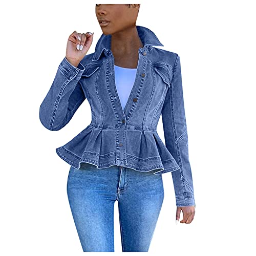 Jeansjacke Damen Stretch Curvy Jeansjacken Slim Fit Übergangsjacke Leichte Skinny Jacke Denim Casual Female Jeanshemd Kurze Jacke Denim Jean Mantel Sommerjacke Lange Ärmel Damen Mit Knöpfen von Generic
