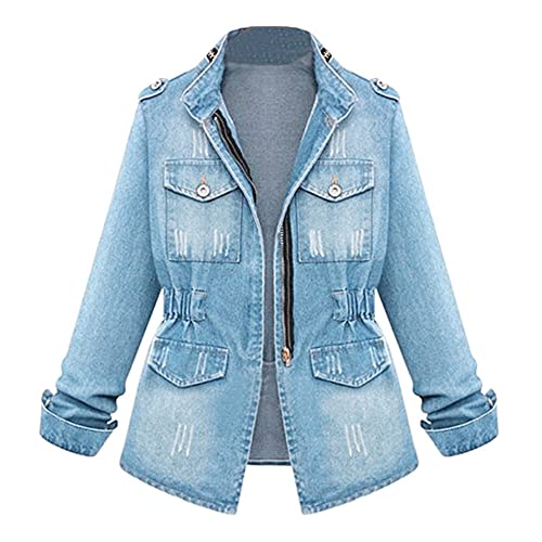 Jeansjacke Damen Tailliert Stretch Kurz Jeansjacke Oversize Jeansjacken FüR Frauen Denim Jacket Mit KnöPfe GroßE GrößEn Damenjacken Sommer FrüHjahr üBergangsjacke Vintage Jeans Jacket von Generic