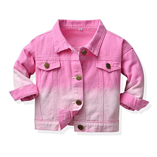 Jeansjacke Kurz Geschnitten Kleinkind Baby Mädchen Jungen Herbst Winter Baumwolle Langarm Jeans Mantel Jacke Kleidung Arztkittel Für Kleinkinder (Hot Pink, 6-12 Months) von Generic