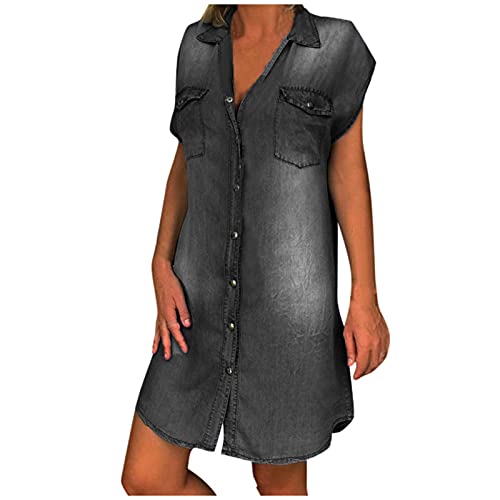 Jeanskleid Damen Hemdkleid Denim Kleid Sommerkleider Knielang Locker Freizeitkleid Mit Taschen V-Ausschnitt Blusenkleid Sommer Midikleid Jeanskleid Damen Hemdkleid Denim Kleid Sommerkleider Knielang Locker Freizeitkleid Mit Taschen V-Ausschnitt Blusenkleid Sommer Midikleid von Generic