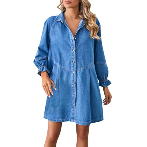 Jeanskleid Damen Knielang Kleid Damen Langarm Kleider Damen mit Button Down Denim Shirt Casual Midikleid Elegant Freizeitkleid Mode Strandkleid Ragwear kleid Cocktailkleid Jeanskleid Damen Knielang Kleid Damen Langarm Kleider Damen mit Button Down Denim Shirt Casual Midikleid Elegant Freizeitkleid Mode Strandkleid Ragwear kleid Cocktailkleid von Generic