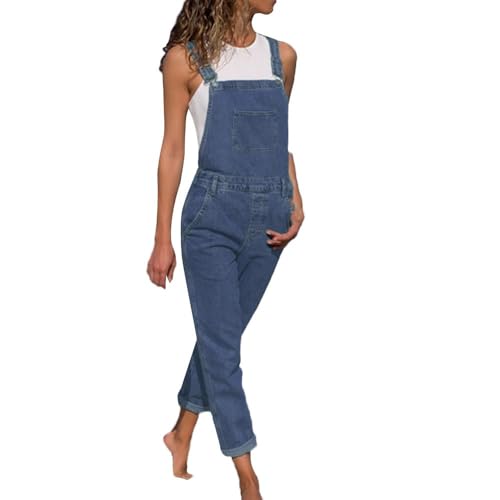 Jeanslatzhose Damen Latzhose Retro Jeanshose Trägerhose Hoseanzug Denim Blumen Overall Gerades Bein Lang Arbeitshose äRmellos Mit Taschen Latzhose Blaue Jeans Lange Hose Jumpsuit Playsuit Romper von Generic