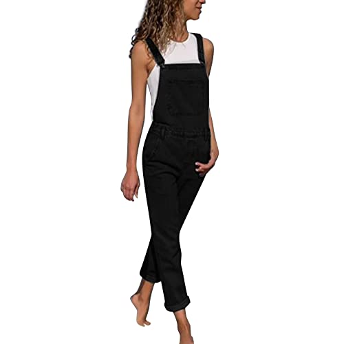 Jeanslatzhose Damen Latzhose Retro Jeanshose Trägerhose Hoseanzug Denim Blumen Overall Gerades Bein Lang Arbeitshose äRmellos Mit Taschen Latzhose Blaue Jeans Lange Hose Jumpsuit Playsuit Romper von Generic