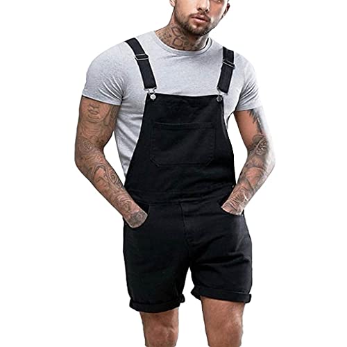 Jeansoveralls Für Männer Sommer: Jeanslatzhose Herren Kurz Latzhose Kurze Jeans-Latzhose Jumpsuit Hosenträgerhose-Jeansoverall Jeans Hose Denim-Overalls Skinny Fit Arbeitshosen-Arbeitslatzhose von Generic