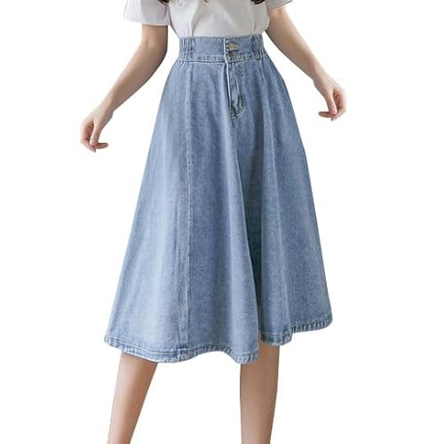 Jeansrock Damen Midi, Midirock A Linie. Jeans Rock Blau Knielang High Waist Röcke mit Knöpfen Elastische Taille Wickelrock für Frauen Skirt Swing Freizeitrock Einfarbig Sommerrock Herbstrock Elegant von Generic