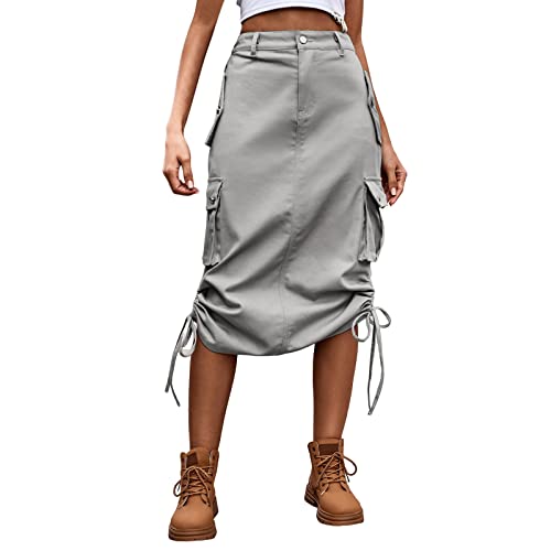 Jeansrock Damen Midi, Midirock mit Taschen, Jeans Rock Schwarz Beige Knielang High Waist Röcke Overall Bleistiftrock Wickelrock für Frauen Skirt Swing Freizeitrock Sommerrock Herbstrock Elegant von Generic