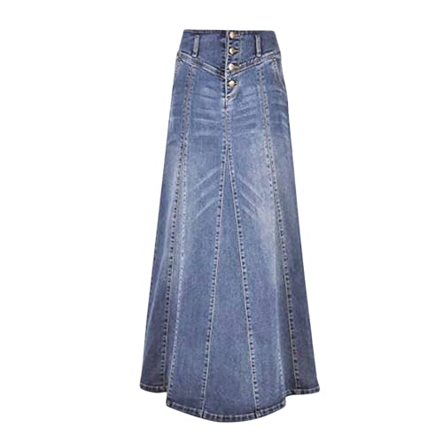 Jeansrock Für Damen Große Größe Hohe Taille Lange Jeans Röcke Mode Knöpfe Bleistift Rücken Split Cowboy Rock A-Linie Knielanger Langer Rock Frühling Und Herbst Frauen Rock Geeignet Für Den Alltag von Generic