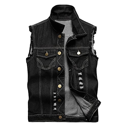 Jeansweste Damen Ärmellos - Denim Weste Herren Schwarz Motorradweste Stretch Bikerweste Casual Freizeitweste Casual Sportjacke Leichte Freizeitweste Baumwolle Sommerjacke Sportlich Street Weste von Generic