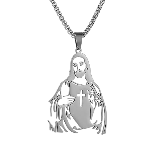 Jesus Christus Halskette für Männer, Jesus Halskette aus Edelstahl – Jesus Christian Halsketten aus Edelstahl | Lange Kette für Verlobung, Party, Date und den täglichen Gebrauch, Se référer au von Generic