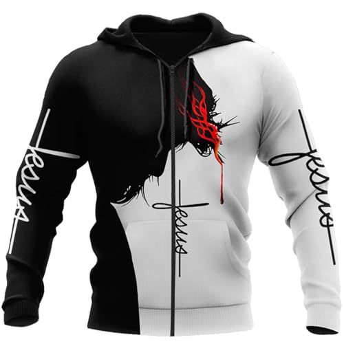 Jesus Gott Tempelritter Tattoo Komfort Grafik Hoodie Herren 3D Druck Langarm Faith Sweatshirts Christliche Zip Jacke(Jesus god Zip Hoodie-8,5XL) von Generic