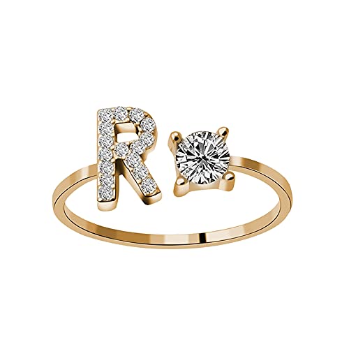 Jewelry Letters Damen-Ring mit Diamant-Ringen, verstellbar, R, Einheitsgröße von Generic