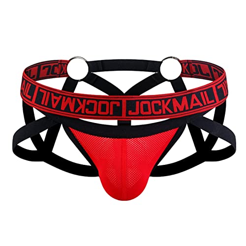 Jockstrap Herren Mesh String Tanga Mann Stretch Jocks Tanga Slip Männer Unterhosen Sport Jockstraps Tangaslip Bequeme Weiche Unterwäsche Rot XL von Generic