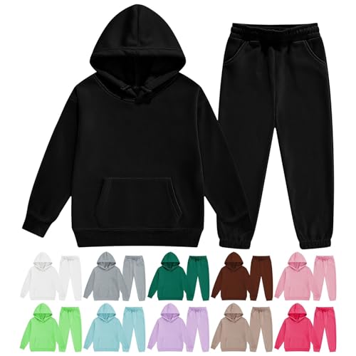 Jogginganzug 2 Teiliges Jungen Mädchen Einfarbige Trainingsanzug Set Schule Hoodie Jogginghose Sportbekleidung Outfit Warme Winterjacke Bekleidungssets für Kinder (Green, 18-24 Months) von Generic