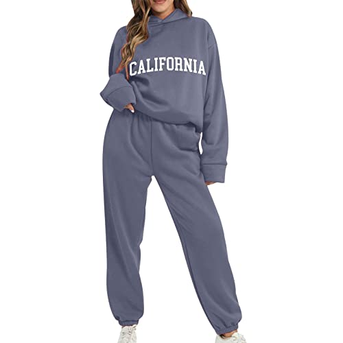 Jogginganzug Damen, Damen Jogginganzug Trainingsanzug Freizeit Sport CALIFORNIA Hoodie Kapuzenpullover + Jogginghose Sportanzug Zweiteiler Freizeitanzug Fitness Hausanzug Tracksuit Outfit Set von Generic