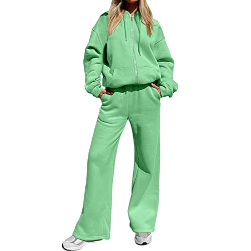 Jogginganzug Damen, Damen Trainingsanzug Sportanzug Freizeitanzug Frauen 2 Teilig Zip Up Hoodie Einfarbig Sweatshirt Kapuzenpullover Langarmshirt + Lang Hosen Sportswear 2 Stück Bekleidungsset von Generic
