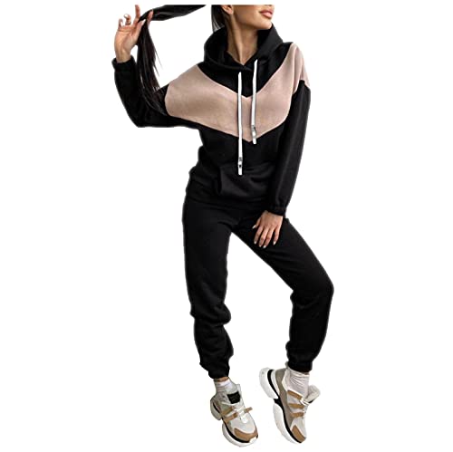 Jogginganzug Damen, Jogginganzug Damen Trainingsanzug Sportanzug 2 Teilig Freizeitanzug Farbblock Kordelzug Hoodie Kapuzenpullover + Lange Hose Sportswear 2 Stück Bekleidungsset Tracksuit von Generic