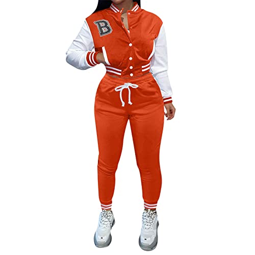 Jogginganzug Damen, Jogginganzug Damen Trainingsanzug Sportanzug Frauen 2 Teilig Freizeitanzug Crop Baseball Jacke College Sweatjacke + Lange Hose Sportswear 2 Stück Bekleidungsset von Generic