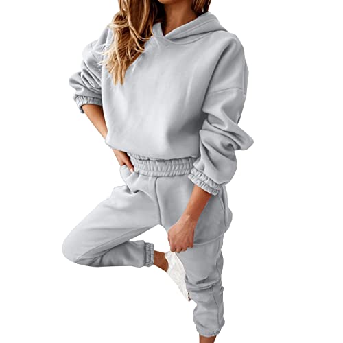Jogginganzug Damen, Jogginganzug Damen Trainingsanzug Sportanzug Frauen 2 Teilig Freizeitanzug Einfarbig Crop Hoodie Langarm Top + Lange Hose Sportswear 2 Stück Bekleidungsset Tracksuit von Generic