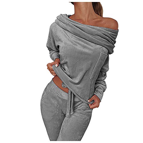 Jogginganzug Damen, Sportanzug Damen Trainingsanzug Schulterfrei Tunika Sweatshirt Sexy Hausanzug Freizeitanzug Langarm Top + Lange Hose für Frauen Lässige Outfit Freizeitanzug Tracksuit von Generic