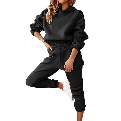 Jogginganzug Damen,Damen Sportanzug Traingsanzug Jogginganzug Frauen 2 Teilig Freizeitanzug Crop Hoodie Kapuzenpullover Einfarbig Langarm Top + Lang Hosen Sportswear 2 Stück Bekleidungsset von Generic