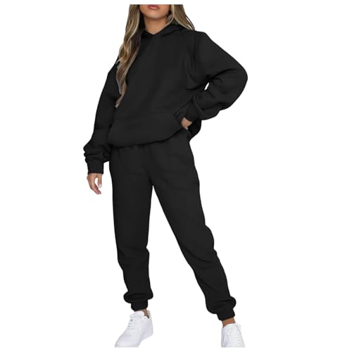 Jogginganzug Damen,Damen Sportanzug Traingsanzug Jogginganzug Frauen 2 Teilig Freizeitanzug Crop Hoodie Kapuzenpullover Einfarbig Langarm Top + Lang Hosen Sportswear 2 Stück Bekleidungsset von Generic