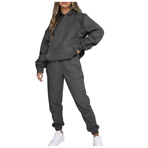 Jogginganzug Damen,Damen Sportanzug Traingsanzug Jogginganzug Frauen 2 Teilig Freizeitanzug Crop Hoodie Kapuzenpullover Einfarbig Langarm Top + Lang Hosen Sportswear 2 Stück Bekleidungsset von Generic