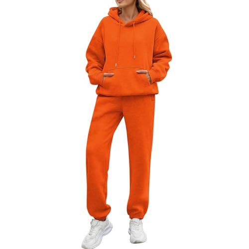 Jogginganzug Damen,Zweiteiler für Damen,Damen Tracksuit Set Langarm Hoodie Jogger Rundhalsausschnitt Zweiteiliges Outfit Trainingsanzug Weich Baumwolle Hausanzug,Safran,XXL von Generic