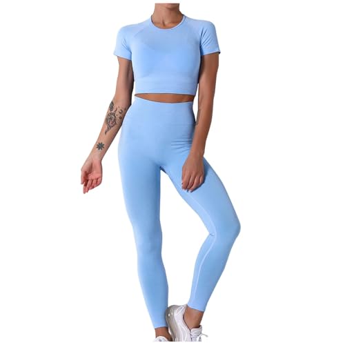 Jogginganzug Damen Set 2 Stück Gym Leggings Set Stretch Sportanzüge 2pcs Tennis Laufen Nahtloses Sport Outfit Bekleidungssets Yoga Sport Set Damen Blitzangebote des Tages（2-Sky Blue，M） von Generic
