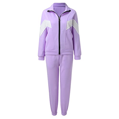 Jogginganzug Damen Set Farbblock Sportanzug Zweiteiliges Outfit Trainingsanzug Reißverschluss Kapuzenjacke + Jogginghose Freizeitanzug Vintage Hausanzug Fitnessanzug Laufen Yoga Sportswear von Generic