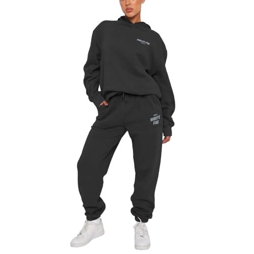 Jogginganzug Damen Sportanzug Druck Langarm Trainingsanzug Casual Langarm Hoodies und Hosen 2 Stück Anzug Set mit Kapuze Kapuzenpullover Jogginghose für Yoga Gym von Generic