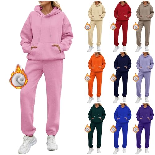 Jogginganzug Damen - Stretch Jogginganzug Set Warm Vlies Kleidungsset Frauen 2 Teilig Freizeitanzug Lässig Tracksuit Mit Tasche Sportswear 2 Stück Bekleidungsset Atmungsaktive Langärmeliger Modischer von Generic