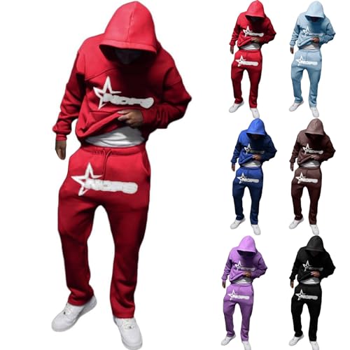 Jogginganzug Herren NOFS Jogginganzug Y2k Tracksuit Trainingsanzüge Baumwolle Sweatshirt Und Jogginghose Einfarbig Hoodie Mit Kapuze Langarm Mit Taschen Sportanzug Set von Generic