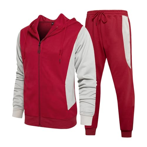 Jogginganzug Herren Set Patchwork Sportanzug Kapuzenjacke und Sweatpants Warm Zweiteilige Sets Reißverschluss 2 Piece Freizeit Atmungsaktiv Jogging Anzug Gym Winter Sportbekleidung von Generic
