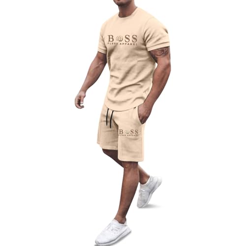 Jogginganzug Herren Trainingsanzug Sommer Bequeme Sportanzug Fitness Kleidung Poloshirt Kurzarm Baggy Freizeitanzug Streetwear Activewear-Sets 2 Teilig mit Tshirt und Kurz Sporthose von Generic