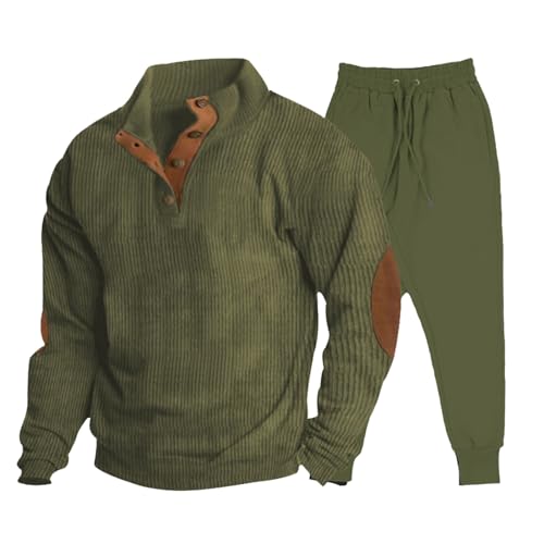 Jogginganzug Herren Winter Herrenanzug 2 Stück Sweatanzug Cord Sweatshirt und Hosen Set Button Down Pullover Warme Trainingsanzug Freizeitanzüge Große Größen Hausanzug für Männer S-3XL von Generic